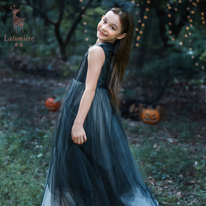 女童珠绣黑粉渐变礼服裙