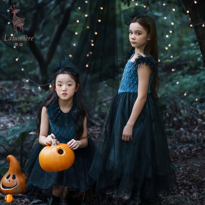 女童牛仔羽毛吊带裙