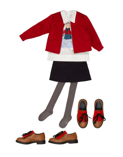 Girls Brick Red Cotton Collarless Jacket