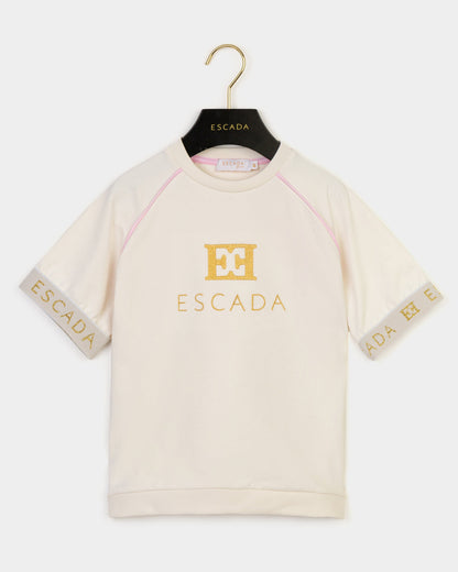Girls Embroidered Logo T-Shirt in Ivory