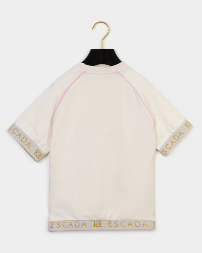 Girls Embroidered Logo T-Shirt in Ivory