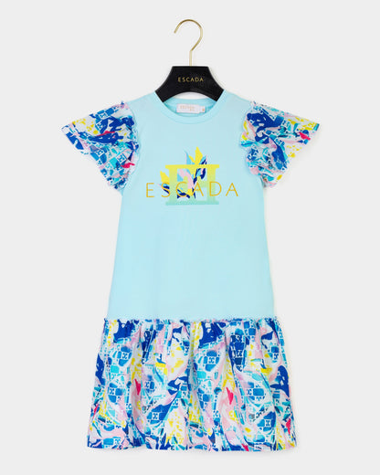 Girls Batiste Printed Dress in Blue