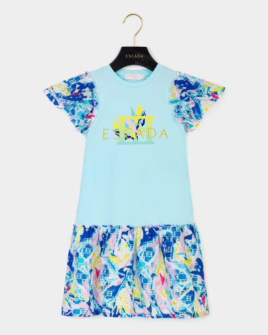 Girls Batiste Printed Dress in Blue