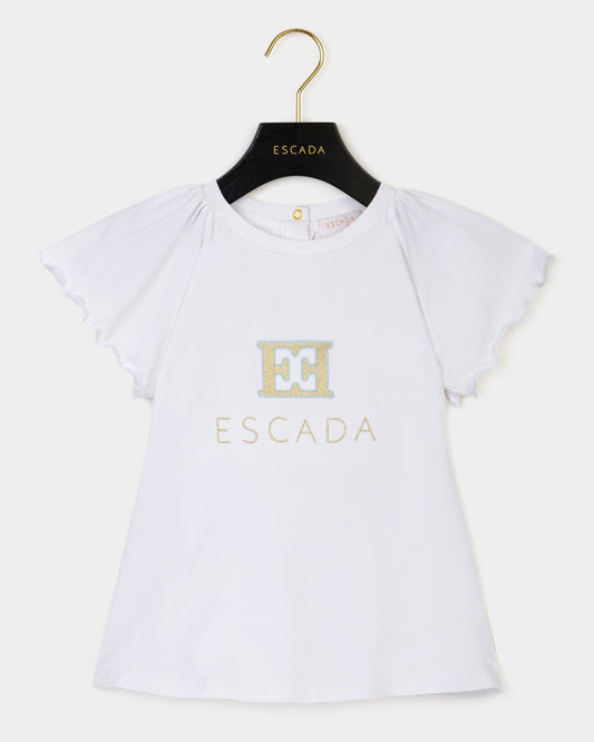 Girls Embroidered Logo Dress in White