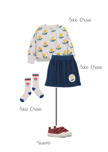 女童蓝色花朵棉短裙