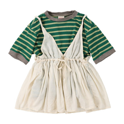 女童绿色条纹棉T恤