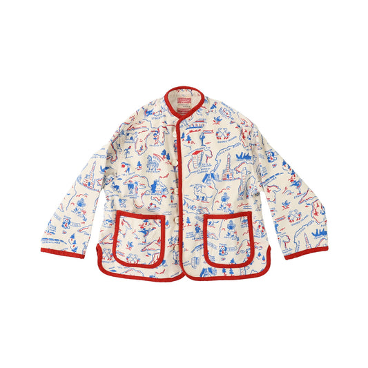 儿童白色印花灯芯绒夹克