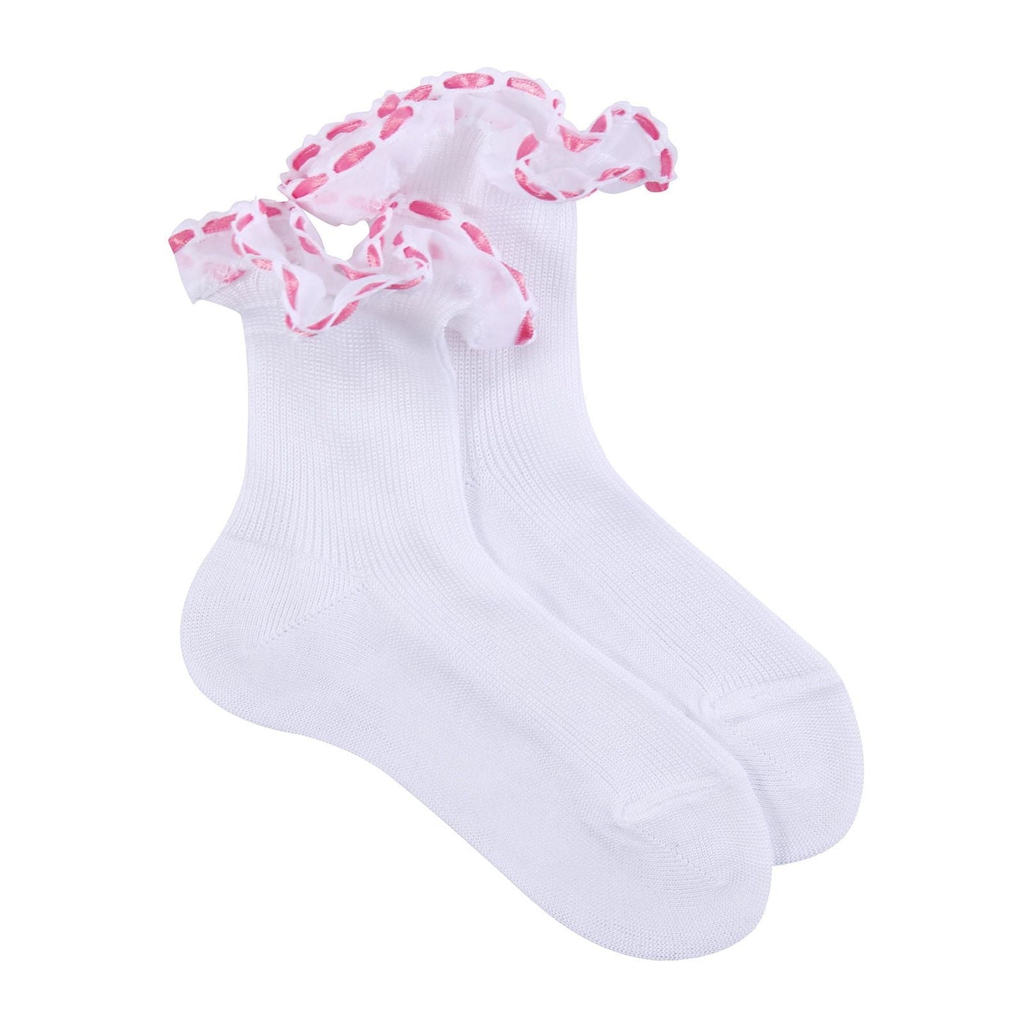 Girls White Cotton Short Socks With Pink Strap Ankle