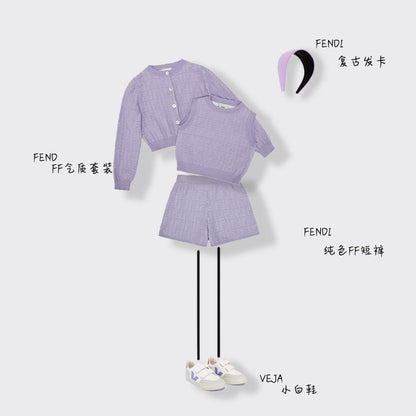 女童紫色针织短裤