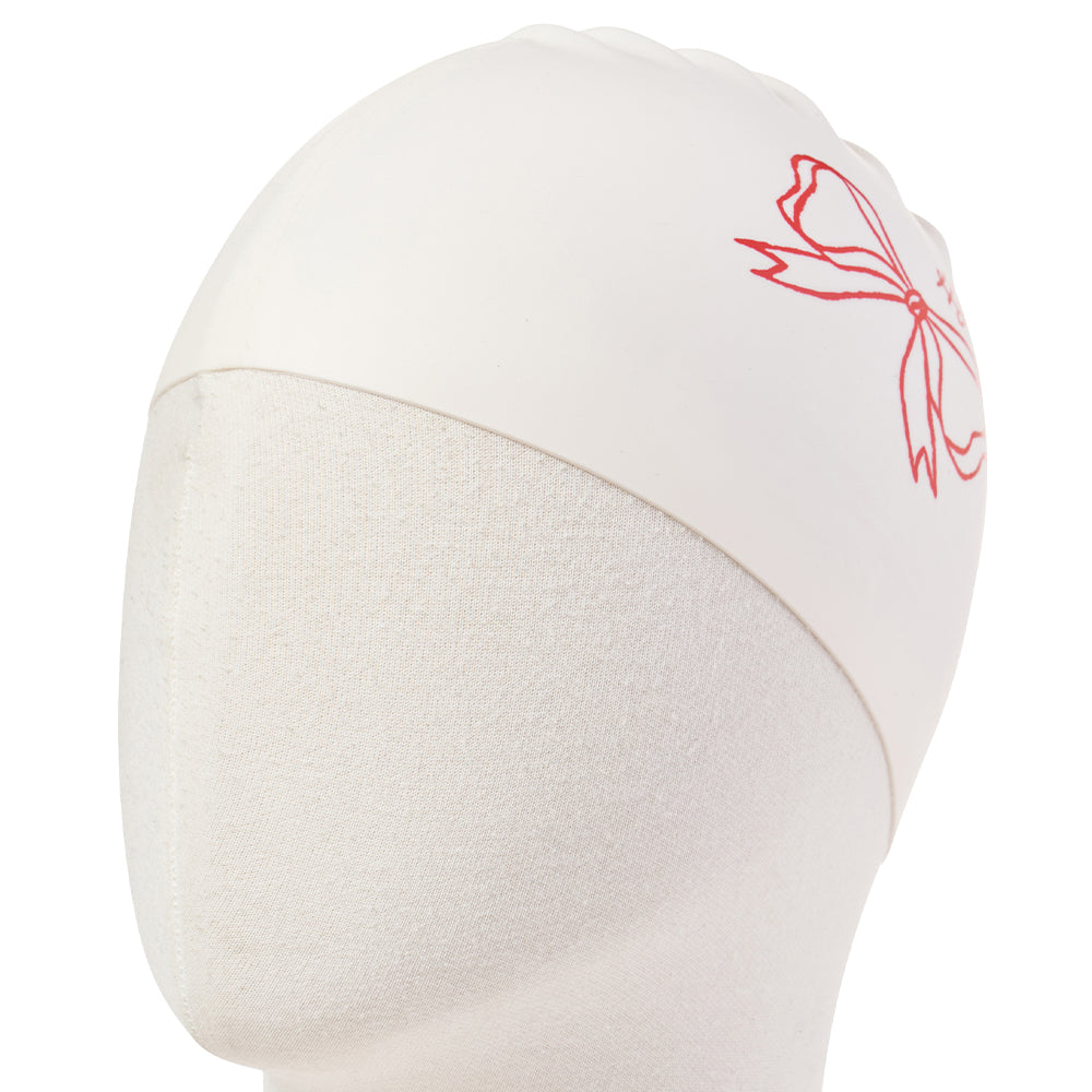 成人款红色蝴蝶结印花硅胶泳帽
