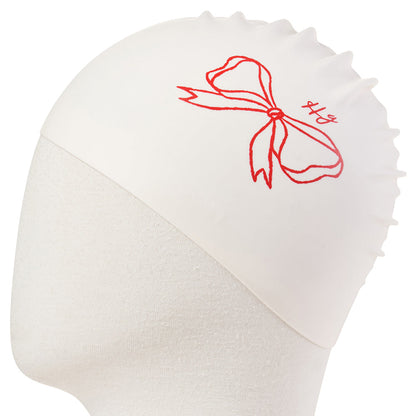 成人款红色蝴蝶结印花硅胶泳帽