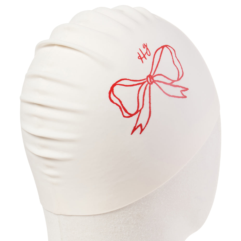 成人款红色蝴蝶结印花硅胶泳帽
