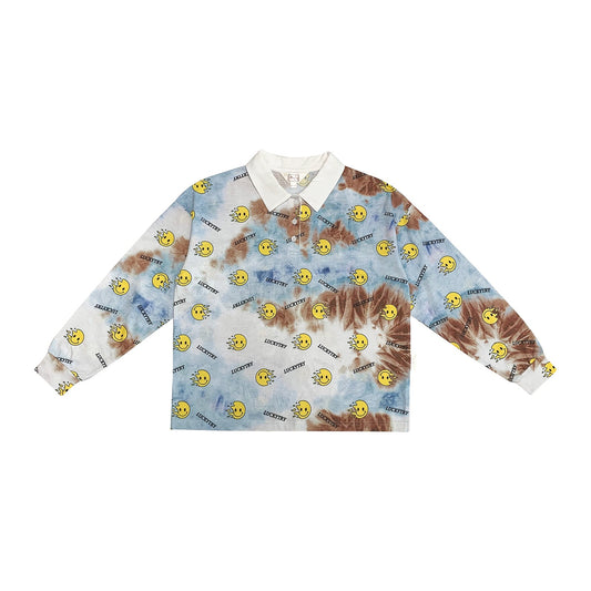 儿童蓝色笑脸扎染T恤