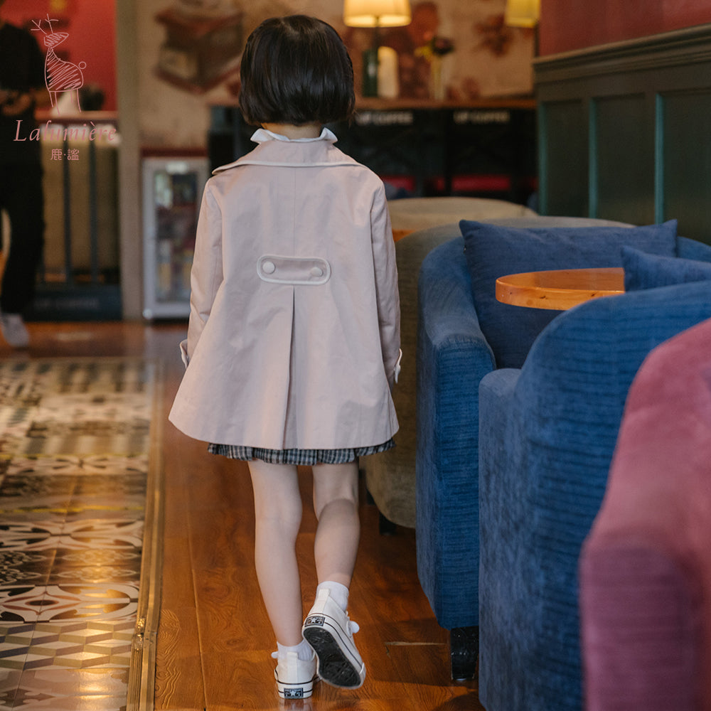 女童裸粉色短款风衣裙