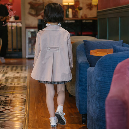 女童裸粉色短款风衣裙