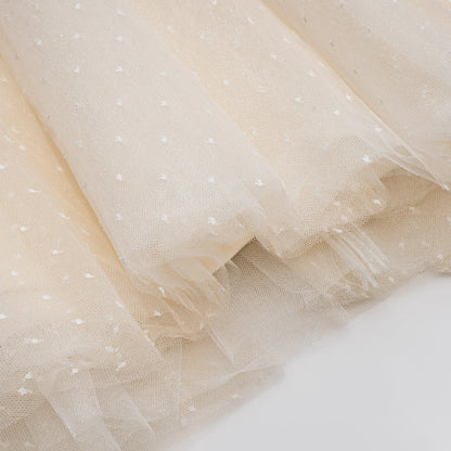 女童香槟色荷叶边礼服纱裙