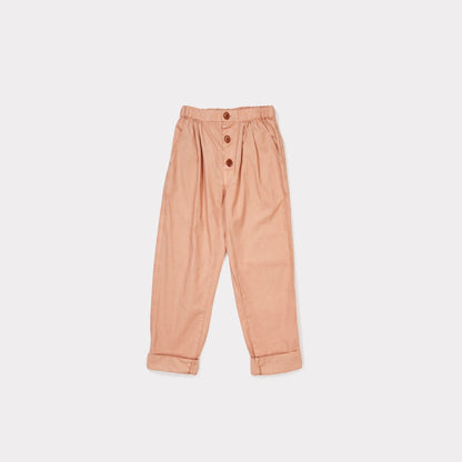 Girls Peach Cotton Woven Trousers