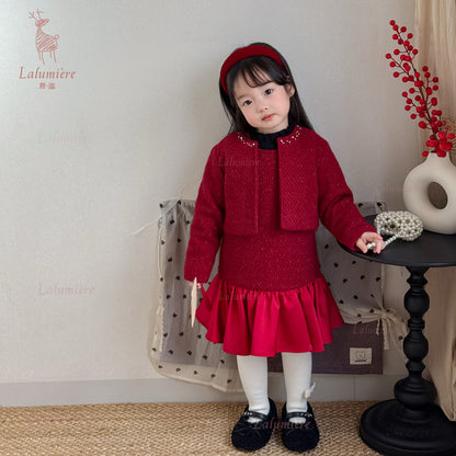女童红色礼服裙套装