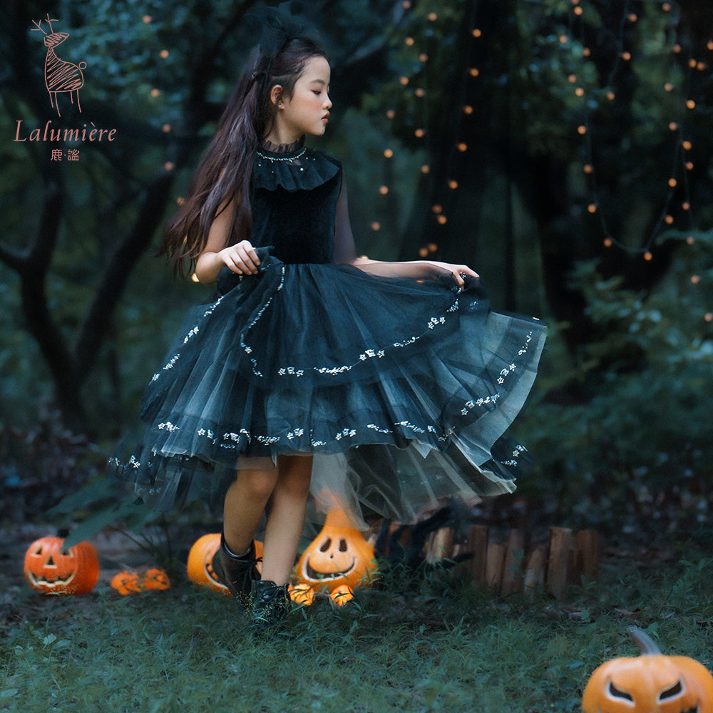 女童黑色珠绣礼服裙