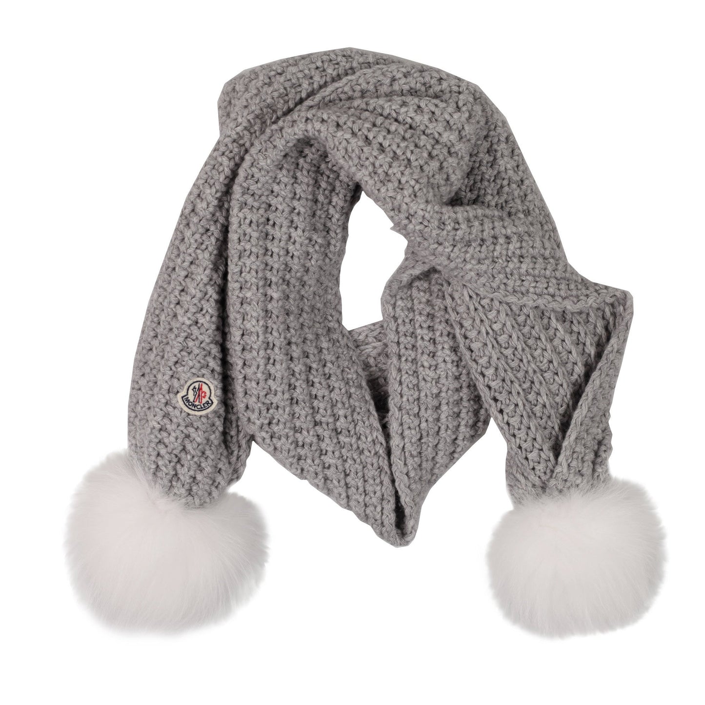 Boys & Girls Grey Wool Scarf With Fur Pom-Pom