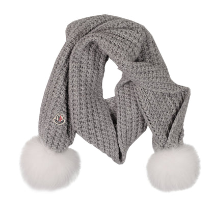 Boys & Girls Grey Wool Scarf With Fur Pom-Pom