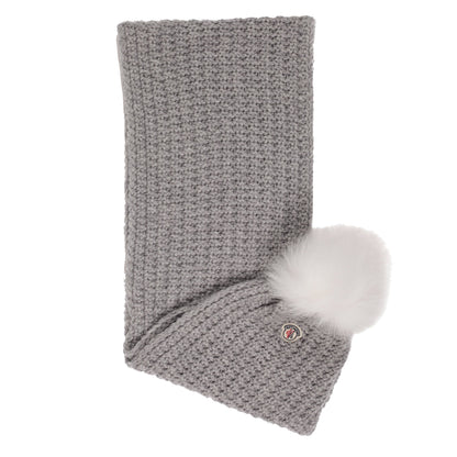 Boys & Girls Grey Wool Scarf With Fur Pom-Pom