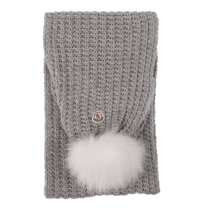 Boys & Girls Grey Wool Scarf With Fur Pom-Pom