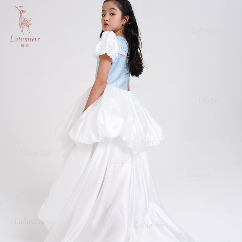 女童奇云提花拖尾礼服裙