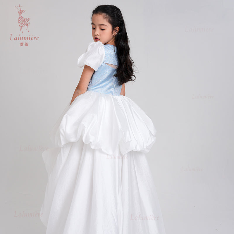 女童奇云提花拖尾礼服裙