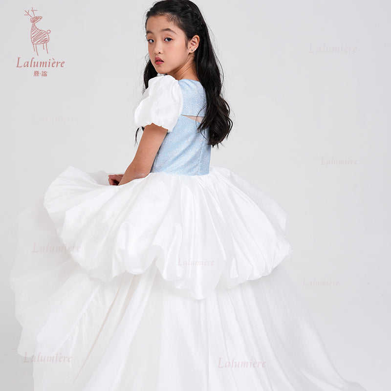 女童奇云提花拖尾礼服裙