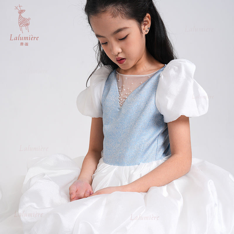 女童奇云提花拖尾礼服裙