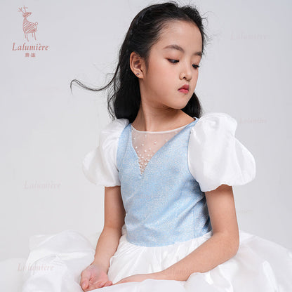 女童奇云提花拖尾礼服裙