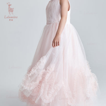 女童樱粉色流光溢彩礼服裙