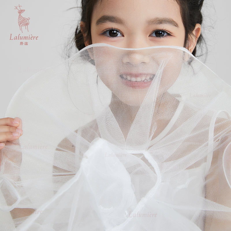 女童白色插片无袖小礼服裙