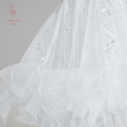 女童白色插片无袖小礼服裙