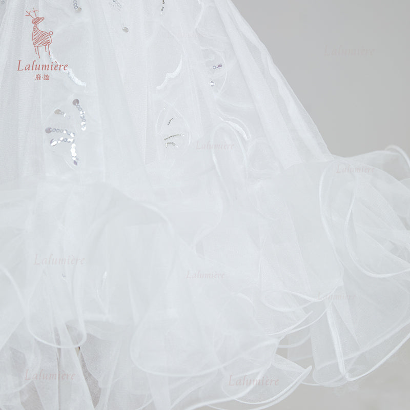 女童白色插片无袖小礼服裙