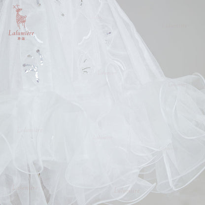 女童白色插片无袖小礼服裙