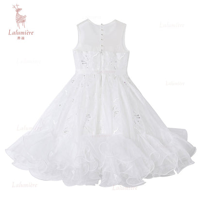 女童白色插片无袖小礼服裙
