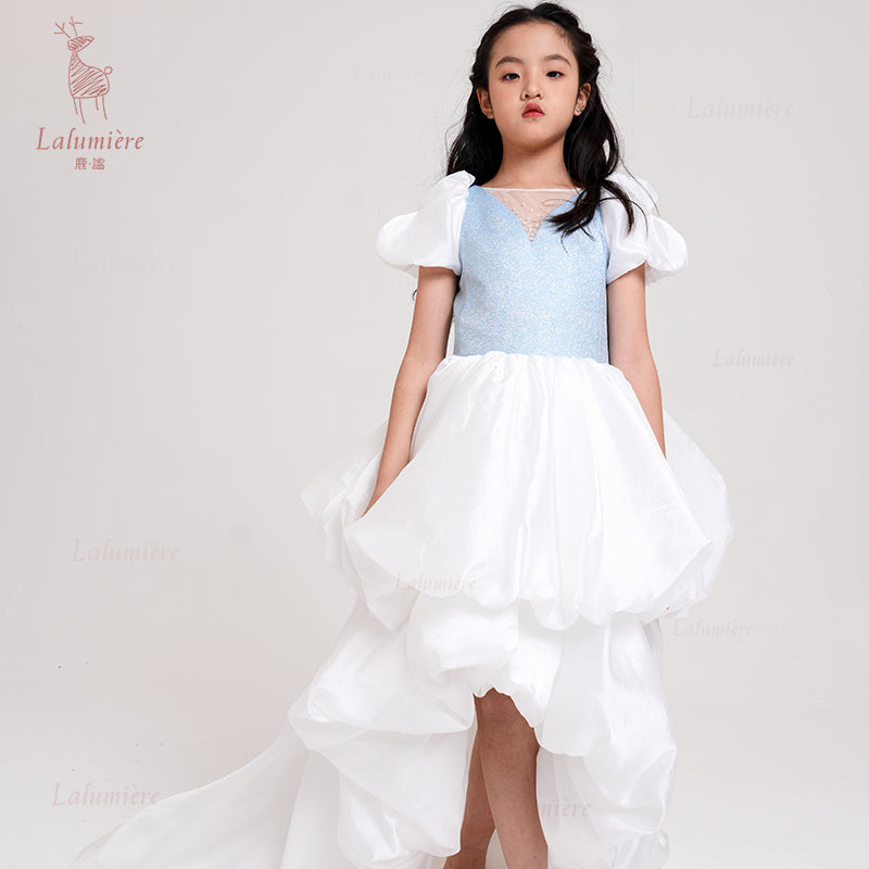 女童奇云提花拖尾礼服裙