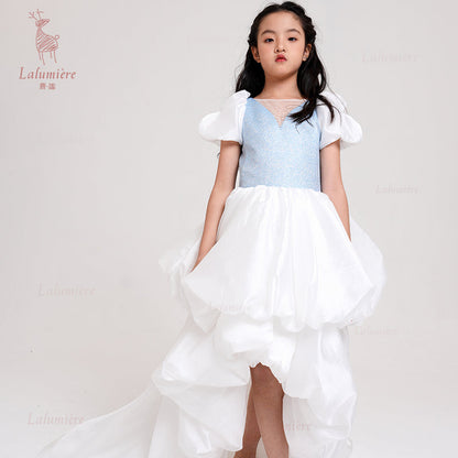 女童奇云提花拖尾礼服裙