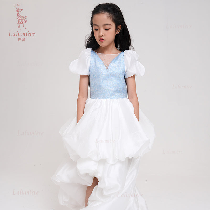 女童奇云提花拖尾礼服裙