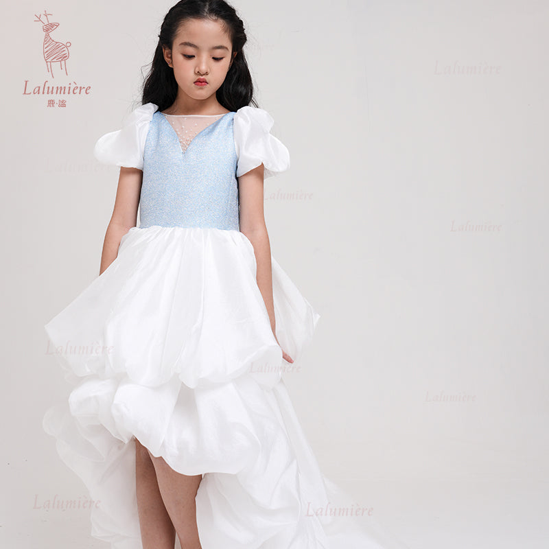 女童奇云提花拖尾礼服裙