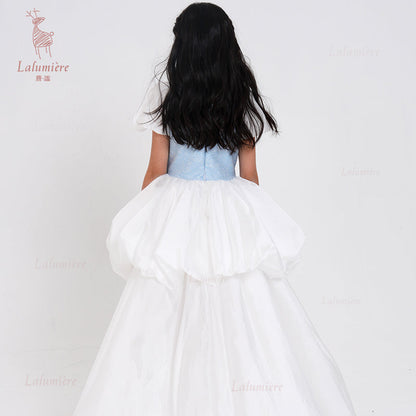 女童奇云提花拖尾礼服裙