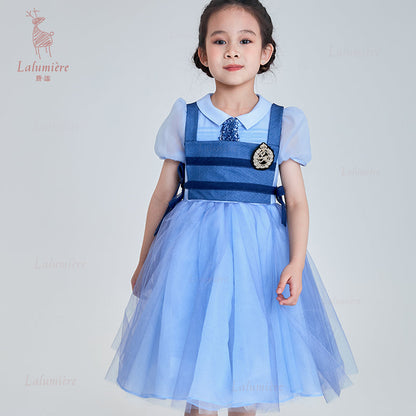 女童蓝色制服公主裙