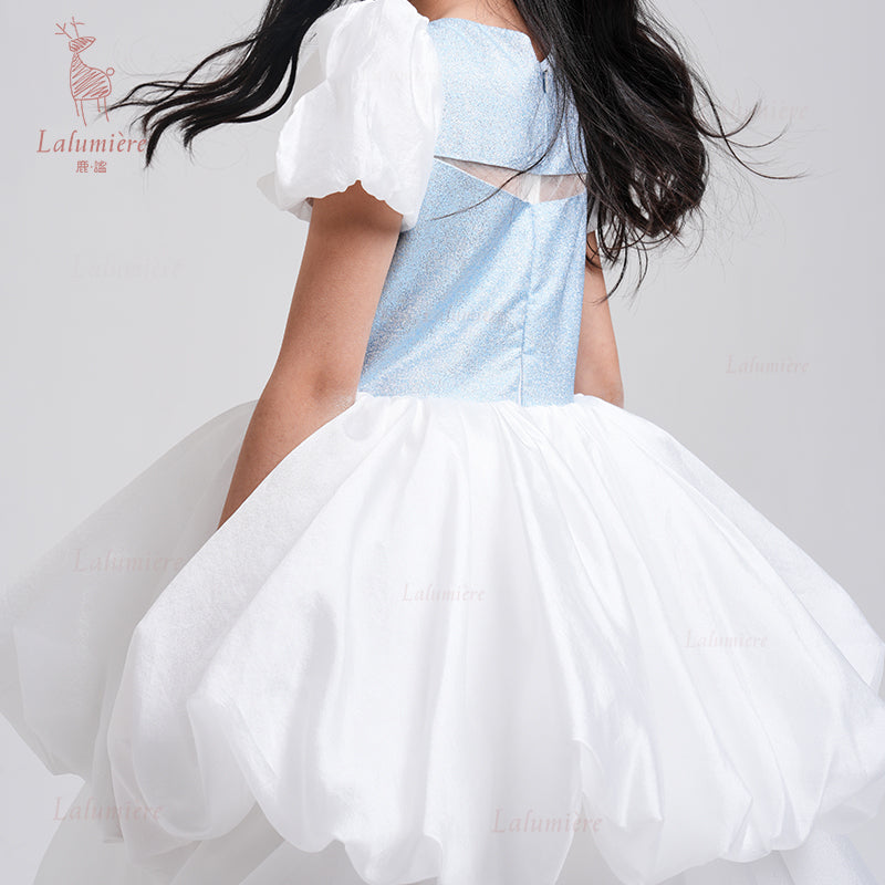 女童奇云提花拖尾礼服裙