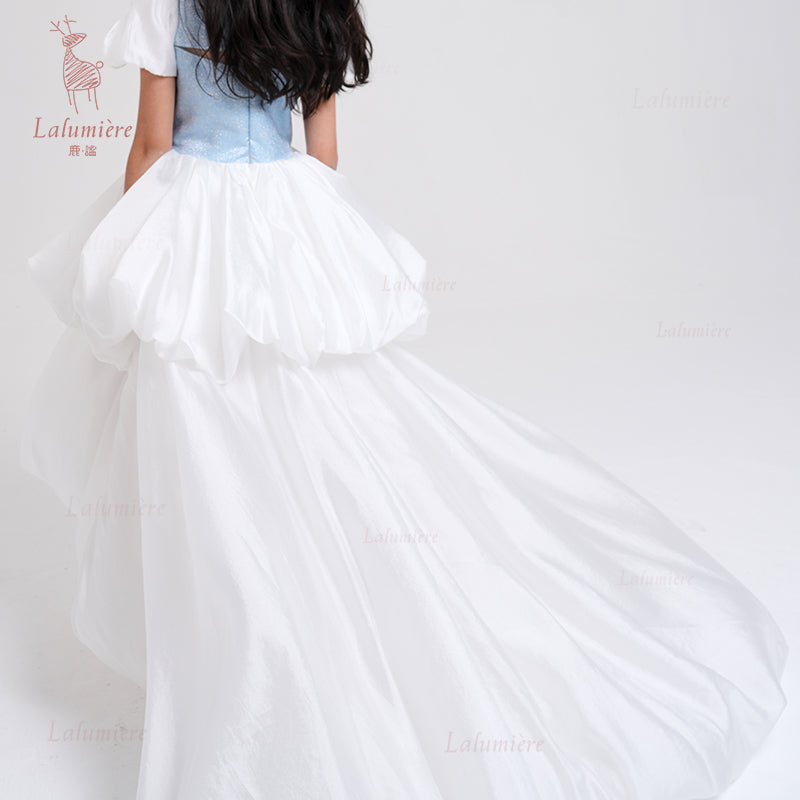 女童奇云提花拖尾礼服裙