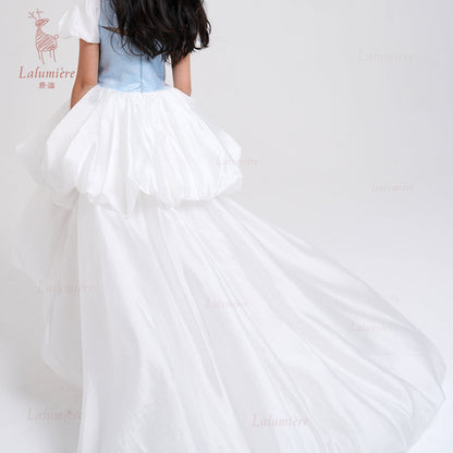 女童奇云提花拖尾礼服裙