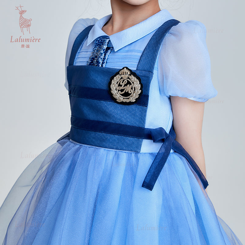女童蓝色制服公主裙