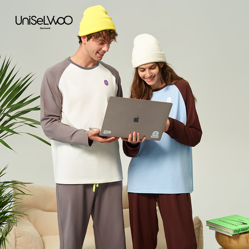 亲子款蓝棕色噗噗棉插肩长袖T恤