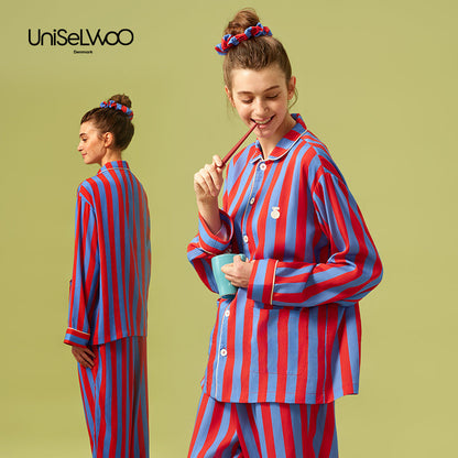 亲子款红蓝色条纹天丝睡衣套装